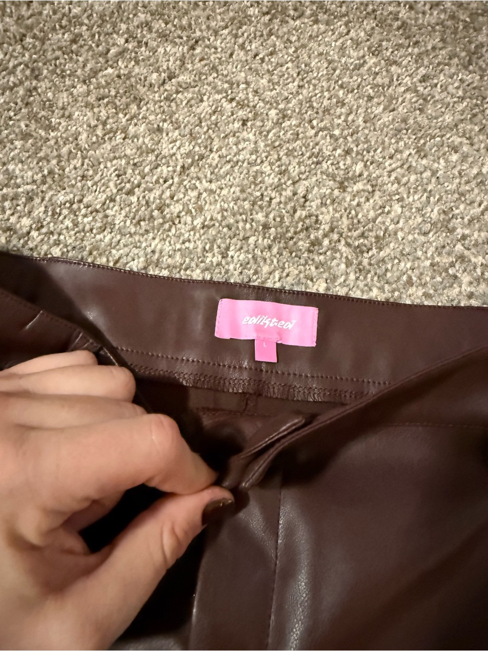 Edikted brown leather low rise skirt size L - Picture 3 of 4